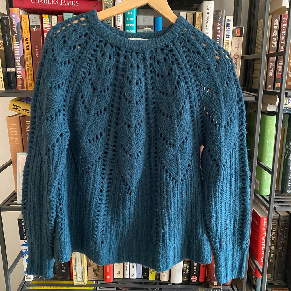 ANN MASHBURN Teal Open-Knit Sweater